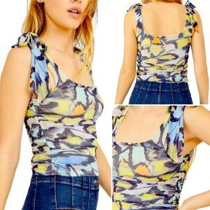 {Free People} "Avenue" Abstract Ruched Bodycon Tank Top